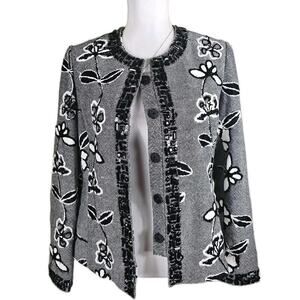 THE COLLECTIVE WORKS OF BEREK 2 BLACK/WHITE EMBROIDERED RHINESTONE JACKET Sz. M